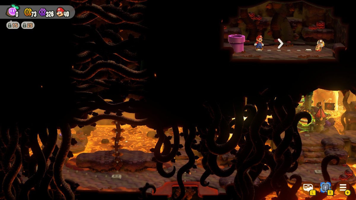 Captain Toad hiding above World 6 in Super Mario Bros. Wonder